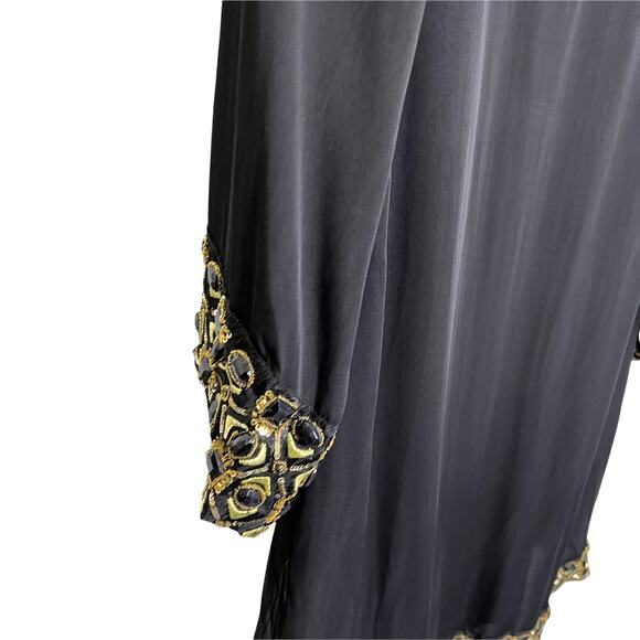 Alice + Olivia Women's A-Line Dress Black Silk W/ Gold Sequins Puff Sleeve Sz S - Picture 6 of 10